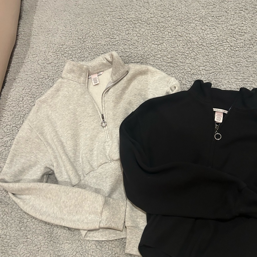 VICTORIA'S SECRET Black & Gray (2) Corset Half-Zip Mock Neck Pullovers